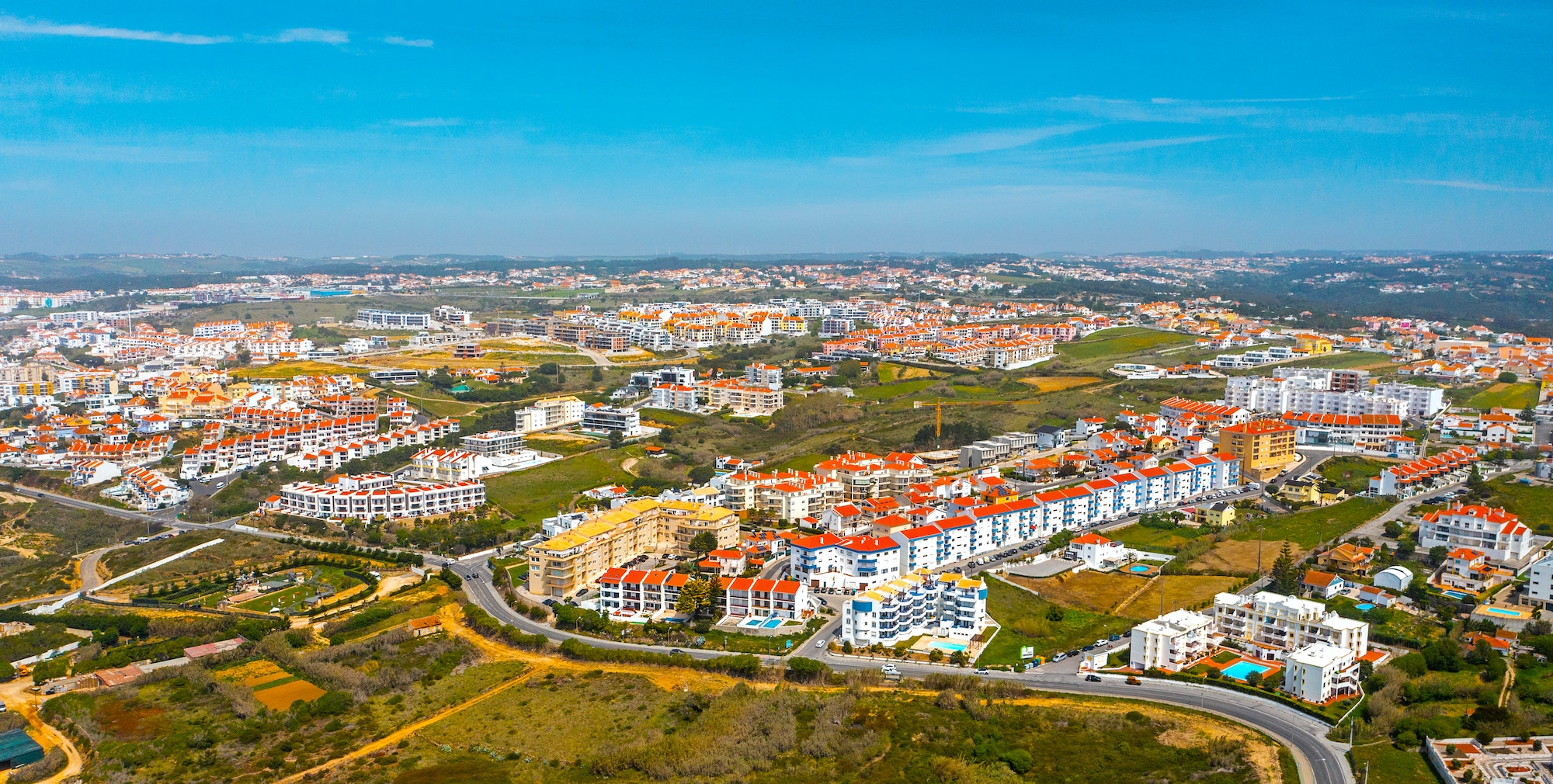 Aerial view - Beautiful European touristic town Ericeira, Portugal.