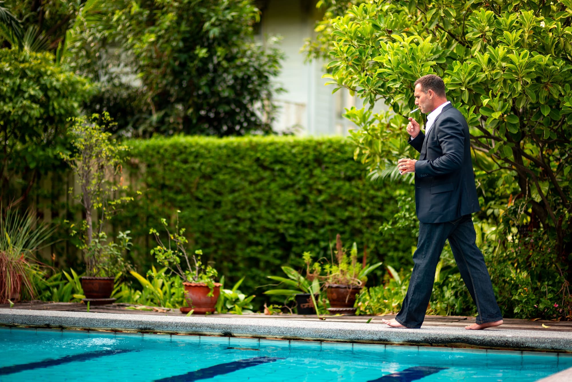 Feeling lost inside. Businessman suffering from depression. Copy space on the left side.