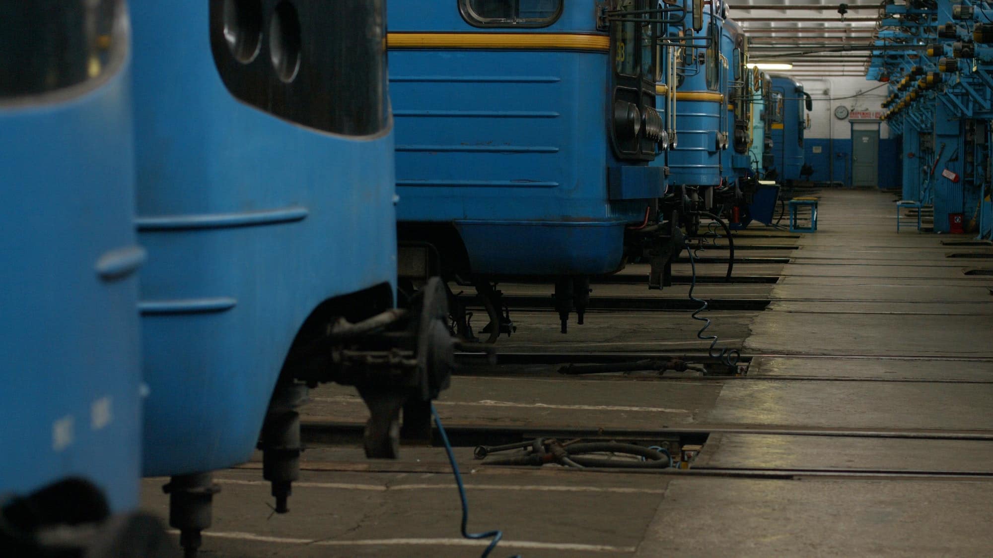 Trains in service depot.