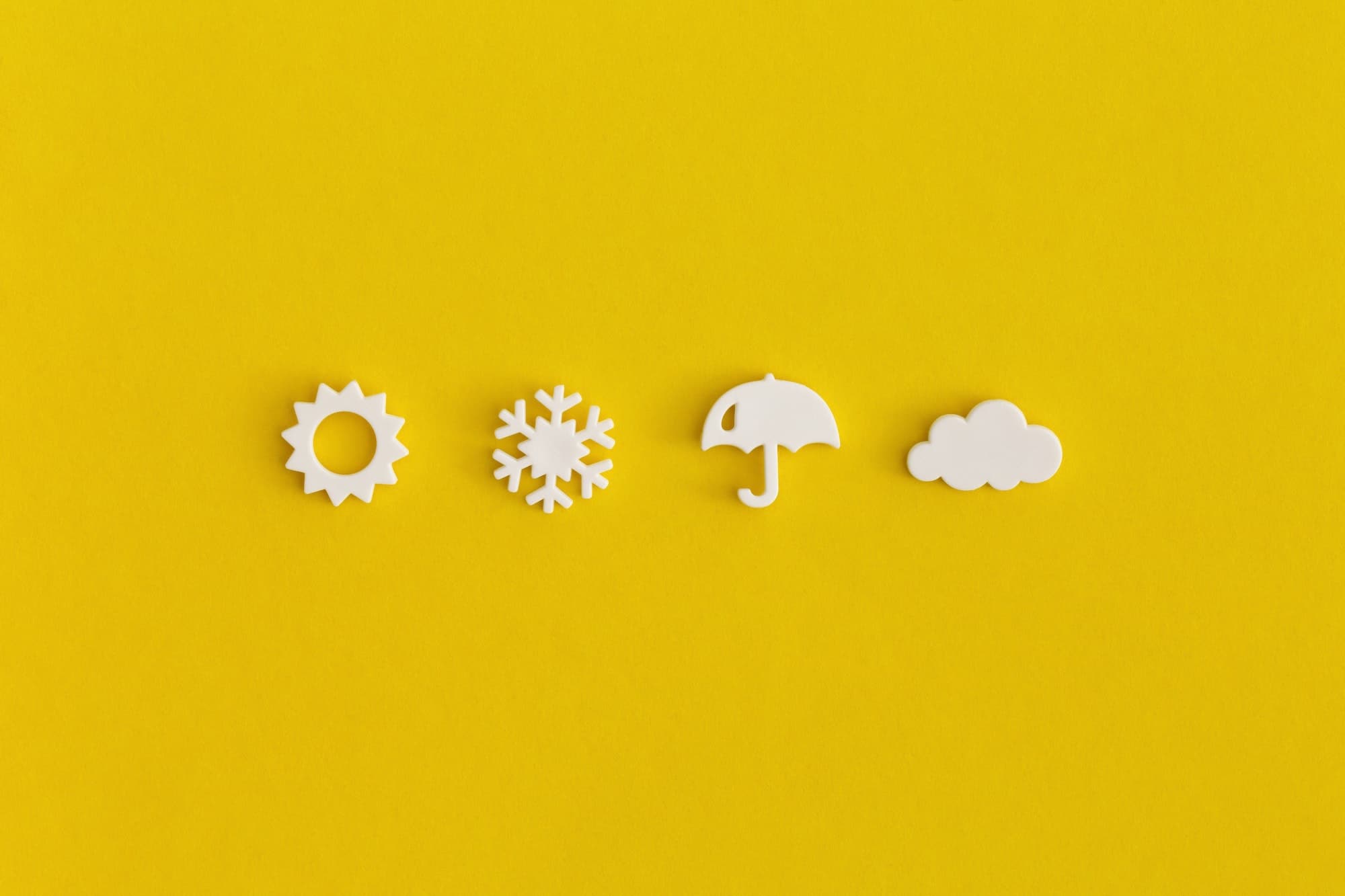 Weather icons set on yellow background. Weather forecast concept.