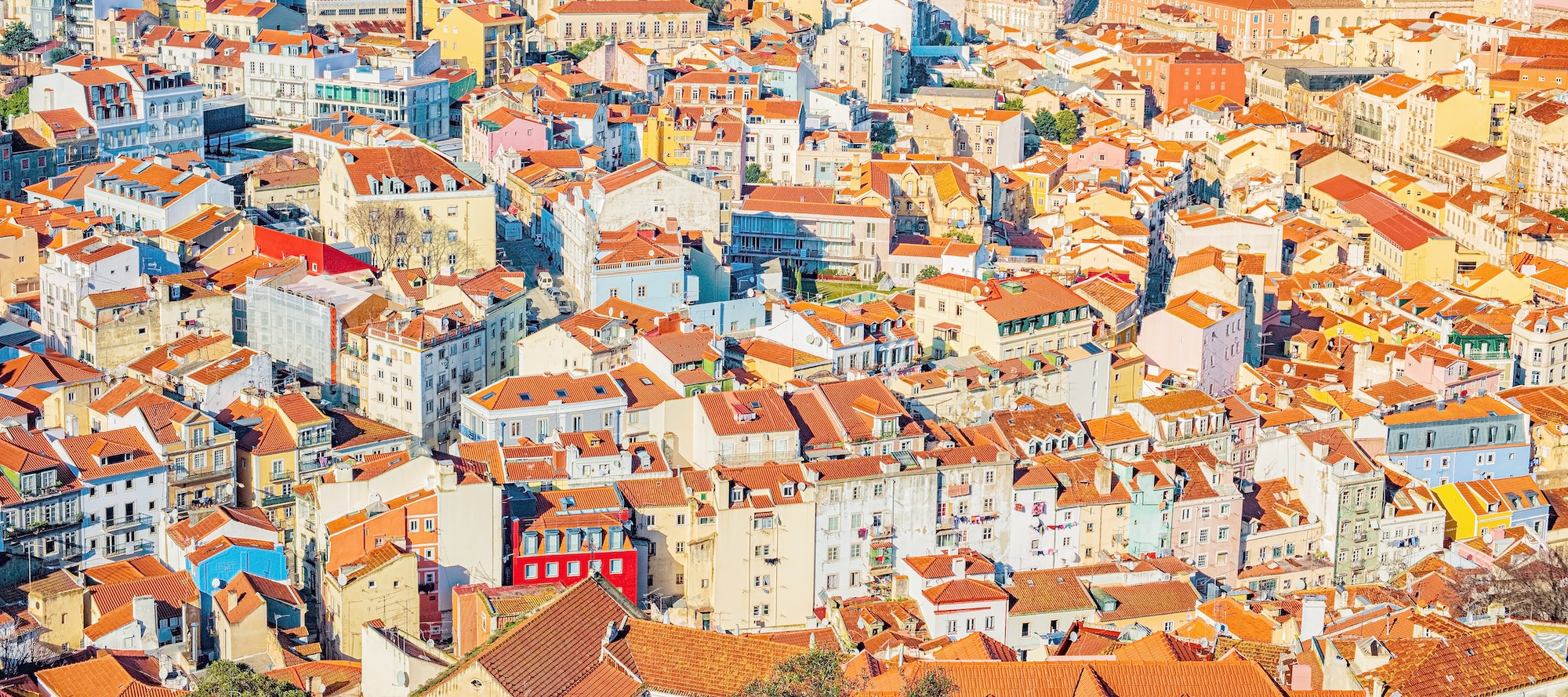Colorful top view on Lisbon, Portugal