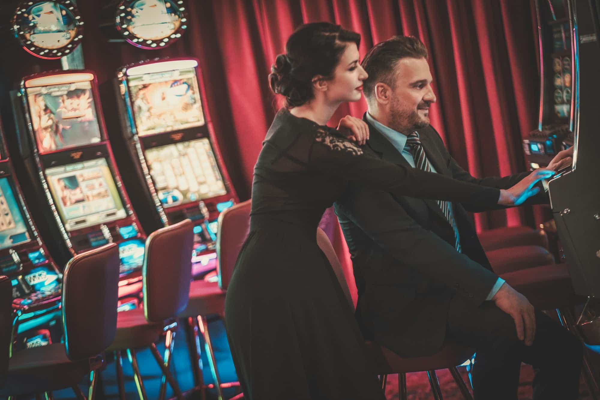 Coulenear slots machines in a luxury casino interior