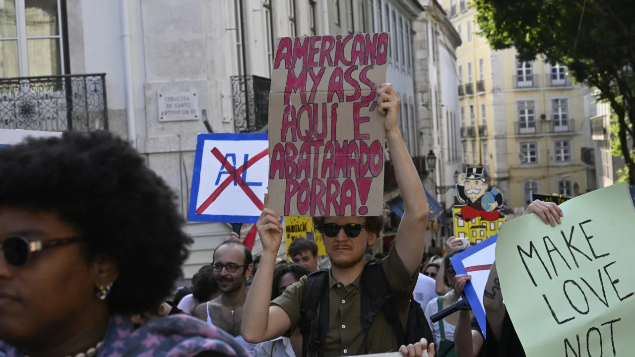 Protesters take to the streets "against touristification" in Lisbon. The images