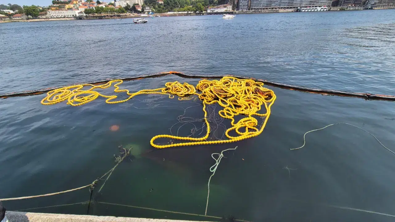 Fishing boat sinks at the Afurada dock in Vila Nova de Gaia