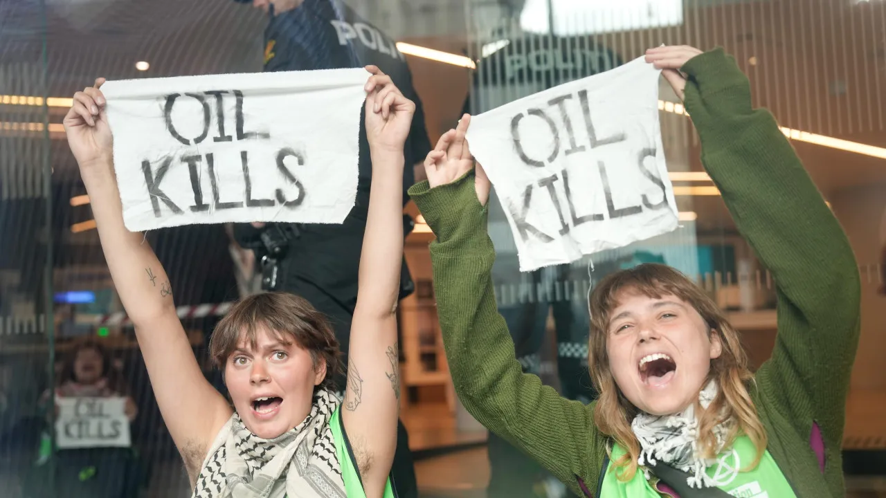 Climate activists' protest blocks main avenue in Oslo