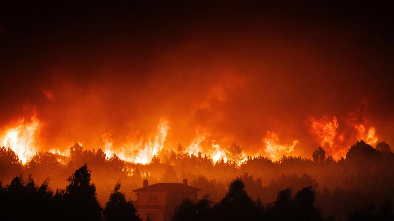 Strong wind brings fire closer to the village of Vila Cova in Vila Real