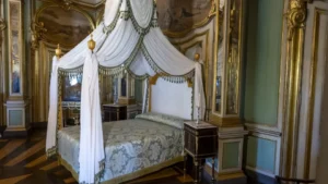 Historical replica of the bed where D. Pedro IV died in Queluz Palace